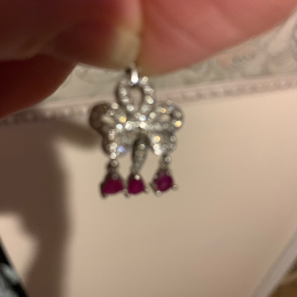 - 14k W Gold diamond/ ruby drops pendant Estate - Picture 4 of 7